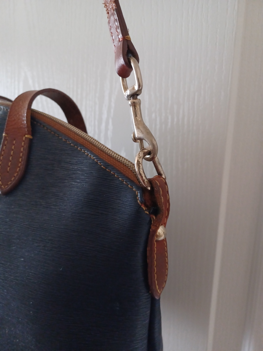Dooney & Bourke Navy with Brown Leather Trim Shoulder Bag - Picture 5 of 15